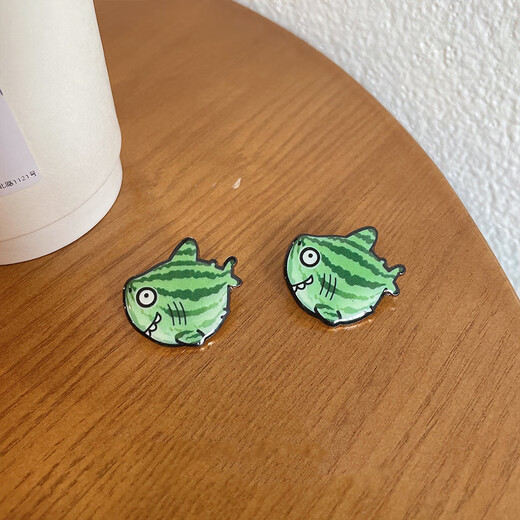 EKUSTYEE you are my little shark melon brooch summer ins trend men's and women's creative badge pin student bag decoration gift two - shark melon brooch