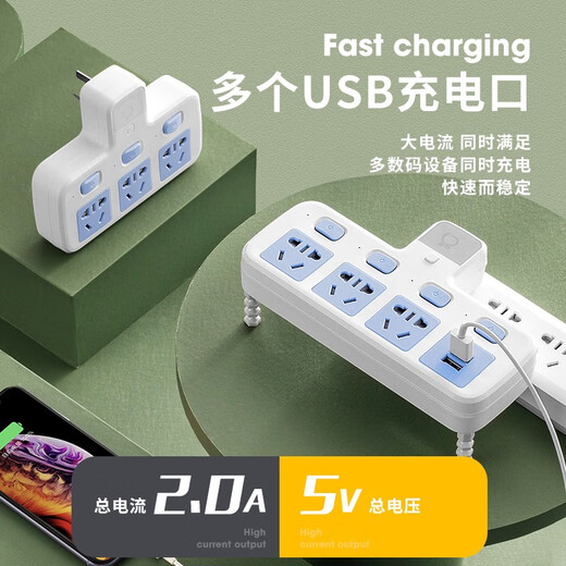 BaNiu socket power conversion plug wireless one-to-multi-function expansion converter BaNiu household plug-in strip socket board K2 one-to-two (anti-shock)