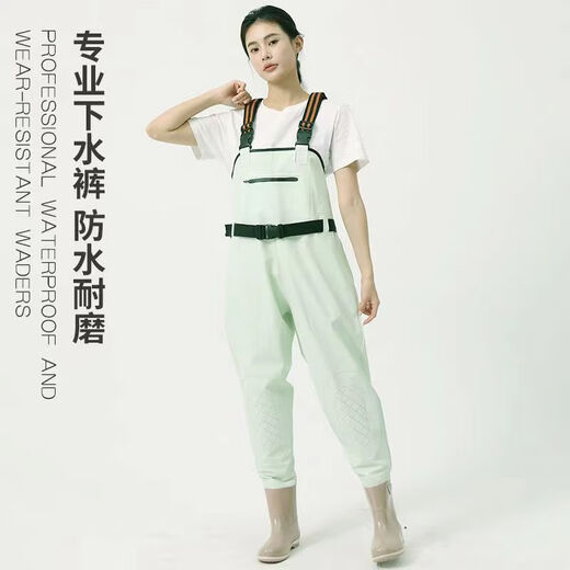 熊火女士下水裤赶海装备大人水裤下半身涉水服全身防水雨裤带雨鞋连体 女款紫色下水裤【3D修身】 37码