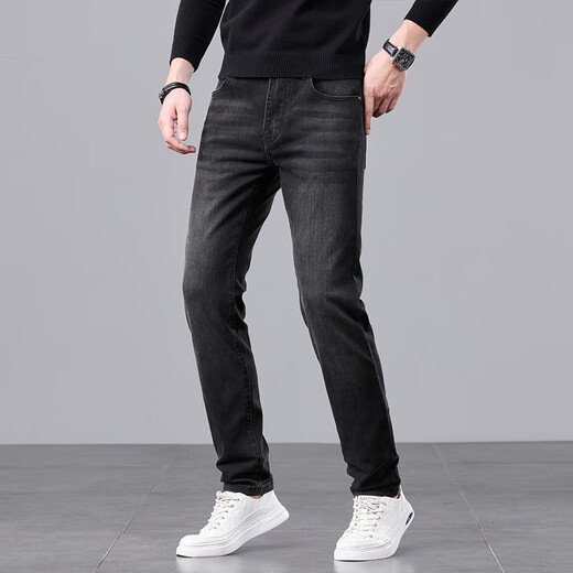 Canelin Kiskha jeans men's spring and autumn black slim feet Korean style trendy high-end elastic casual autumn long pants men 1048 black 29