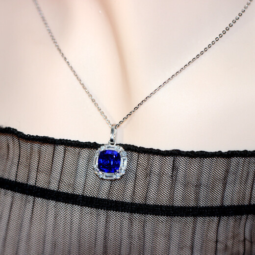 Ji Ge Square Cushion Sapphire Necklace Women's Tanzanite Pendant High Sensitivity Colored Jewelry Blue Jewelry 925 Silver Powder Melt