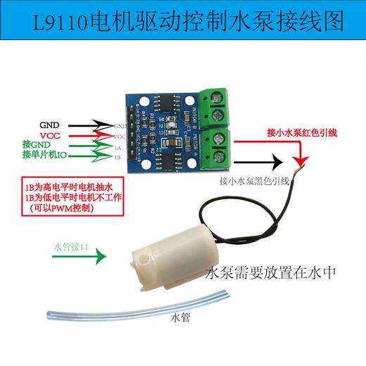 Small water pump DC motor horizontal DC5V power supply suitable for Arduino/51/STM32L9110 driver board + small water pump + water pipe