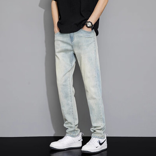 
Cotton pants men's light color American high street jeans men's trendy brand loose straight summer thin trousers 9031 yellow mud dye +9901 nostalgic blue 2XL