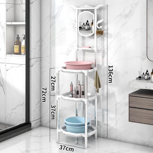 Tian Miaomiao Estante rural antiguo de pie para el hogar, estante para lavabo de baño simple para lavarse la cara y las manos con espejos 756 acero plástico de tres capas blanco con espejo