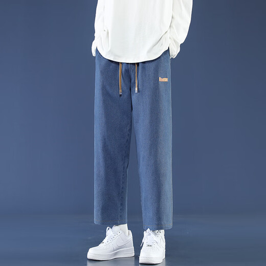 Foss Phil High Street Jeans Nine-Cross Men's Summer delgado y transpirable American American Sports y pantalones de ocio de moda 718-K830 Blue oscuro XL [recomendado 145-160Jin [Jin equivale a 0.5 kg]]]
