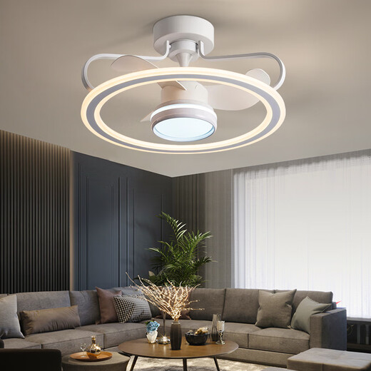 Benlanu Fan Lights Ceiling Fan Lights Living Room Household Simple Modern Fan Lights Restaurant Ceiling Integrated Pendant with Electric Fan 1283A White Ceiling Model + Change Light
