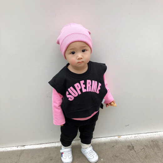 New baby girl 9 children 7 outer suits 6 babies 8 clothes 5 princess 4 fashionable 3 going out 2 spring and autumn clothes 0 months 1 year old fashion Internet celebrity watermelon red pink fake two-piece suit 120cm