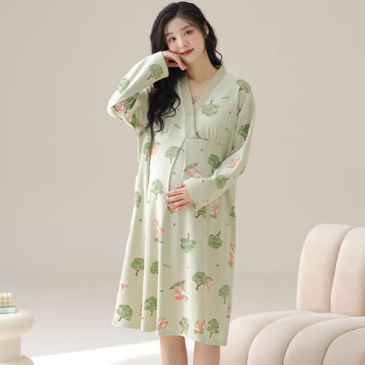 
Mandelefin, nightgown for pregnant women with breast pads, pure cotton spring and autumn breastfeeding pajamas, postpartum confinement clothes for mothers to give birth, home clothes for 13062 Female XXL (140-160Jin [Jin equals 0.5 kg])