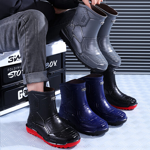 Chuitianpeng outdoor Jundeng short tube rain boots men's thick sole anti-slip wear-resistant rain boots rubber shoes overshoes kitchen construction site labor protection Jundeng 844 short tube black and red (without cotton) 36