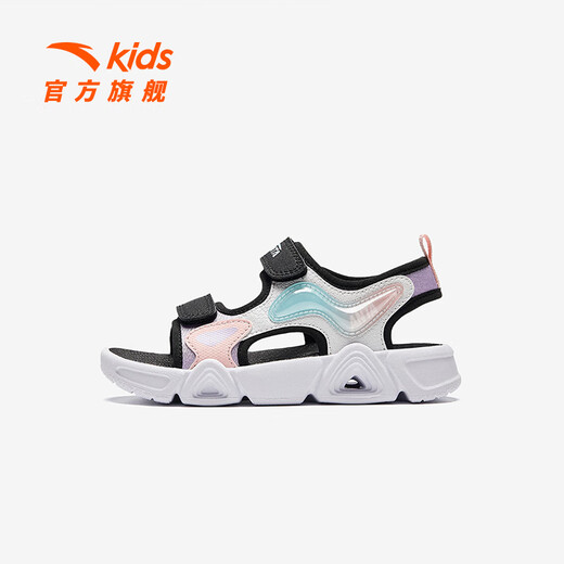 ANTA Children's Sandals Girls' Beach Shoes Summer Open-Toe Breathable Velcro Arch Sandals ANTA White/Light Mist Purple/Black-1 30 Inner Length 18.5cm
