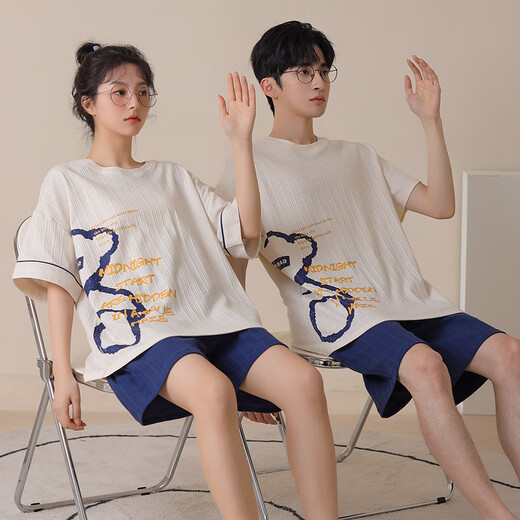 猫人夏季情侣装睡衣女夏款女士短袖纯棉可爱男款夏天薄2025新款家居服 QGL-1502v-2502 M 女