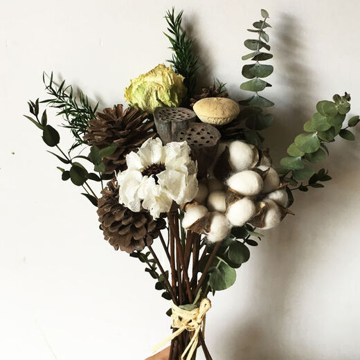 AIMAN dried flower pine cones, cotton eucalyptus leaves dried flowers, Nordic style ins small fresh home decoration ornaments bouquet pine cones, eternal pink baby's breath + thousand day powder + cotton + bouquet, dried flower bag