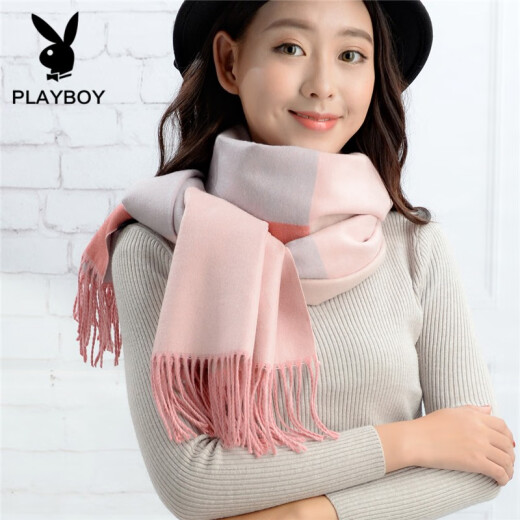 Playboy (PLAYBOY) scarf women's winter warm thickened scarf air-conditioning shawl Korean style long tassel scarf autumn and winter fashion pink 1