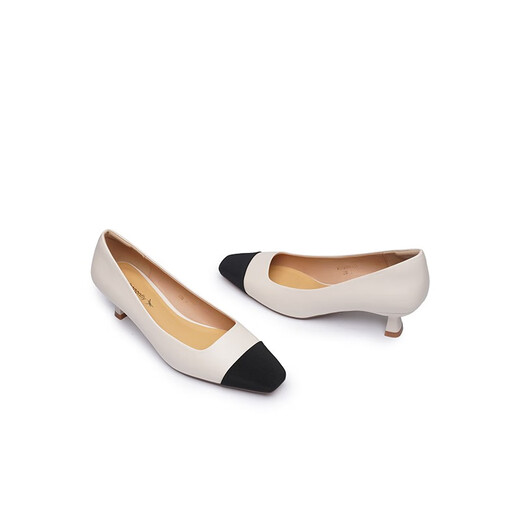 Red Dragonfly Little Flavor High Heels New Women's Shoes Square Toe Thick Heels Commuter Leather Shoes Professional Single Shoes WTB13659 Beige 39