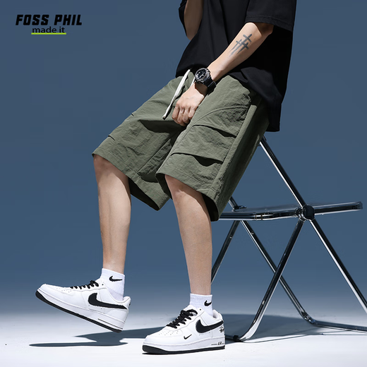 Foss Phil短裤男装夏季工装潮牌休闲冰丝中裤宽松运动五分裤子9906军绿3XL