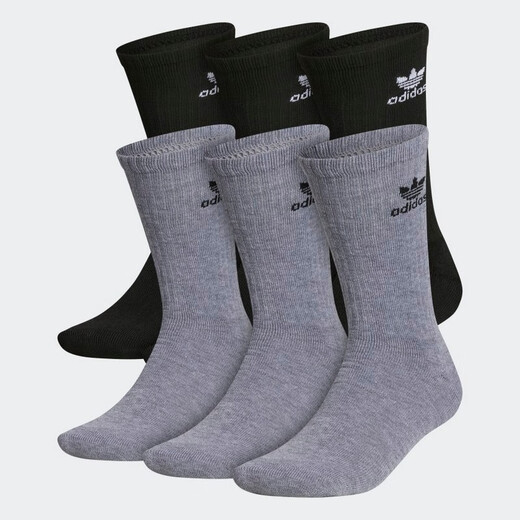 阿迪达斯 （adidas）袜子男女户外袜运动袜长筒6双装三叶草圆领袜潮流CI9853 Weiss-Schwarz L