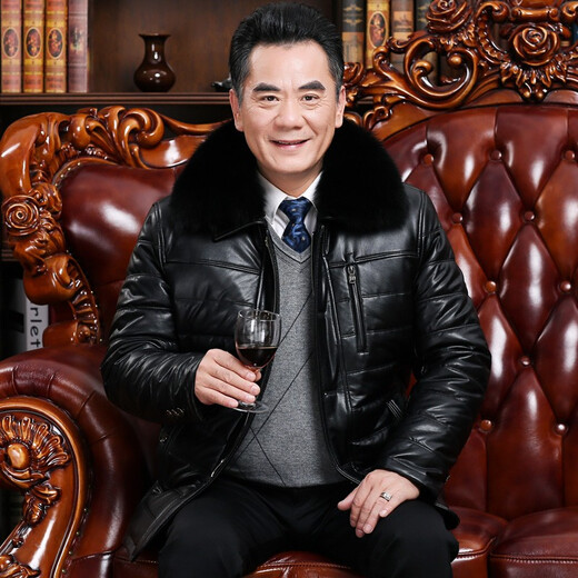 Playboy (PLAYBOY) middle-aged and elderly leather jacket men's winter clothing plus velvet and thickened dad's leather cotton coat warm jacket elderly winter cold-proof cotton-padded jacket black XL