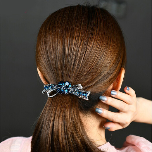 Case makeup Chinese Valentine's Day bow hairpin hairpin for women Korean back of head one-word clip rhinestone Korean spring clip top clip hairpin violet (gift box)