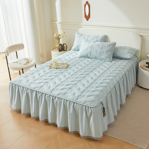 Sailotou Class A cotton bedskirt single piece 2024 new pure cotton quilted thickened bedspread bedskirt dust cover bedcover to hide the ugly baby blue maternal and infant quality soybean fiber 200cmx220cm cotton bedskirt + pillowcase 1 pair