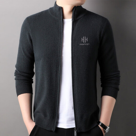 Hengyuanxiang 100% Cardigan Herren -Strickjacke 2024 Herbst und Winter Neue Jugend -Mode -Pullover Jacke Solid Color Pullover Stand Collar Schwarz M 170/48/105