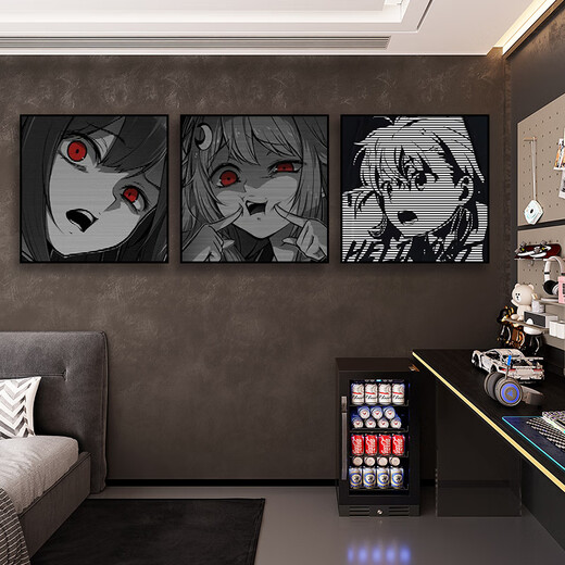 Chengzai aokizy hanging painting trendy black and white living room sofa background wall decoration painting e-sports room cartoon bedroom bedside painting JD13971 30*30 texture oil canvas ps black frame