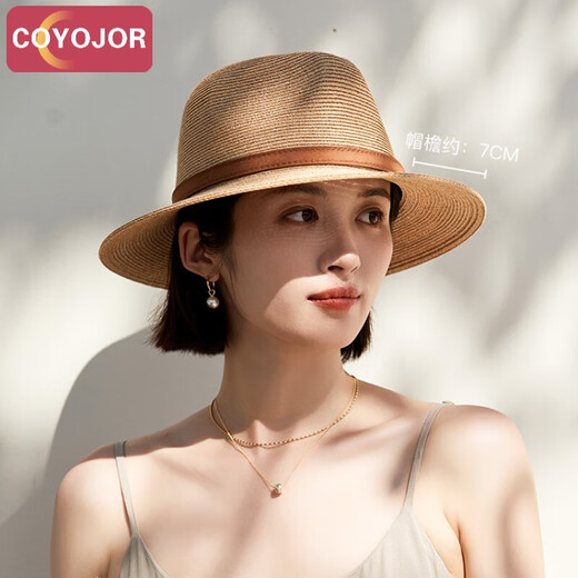 Coyojor Xiyao Family Panama Strohhut Frauen Sommerreisen Meer All-Match Sun Protection Hut Temperament Fashion Top Hat Jazz Hut #92-Khaki One Size (55-58 cm)