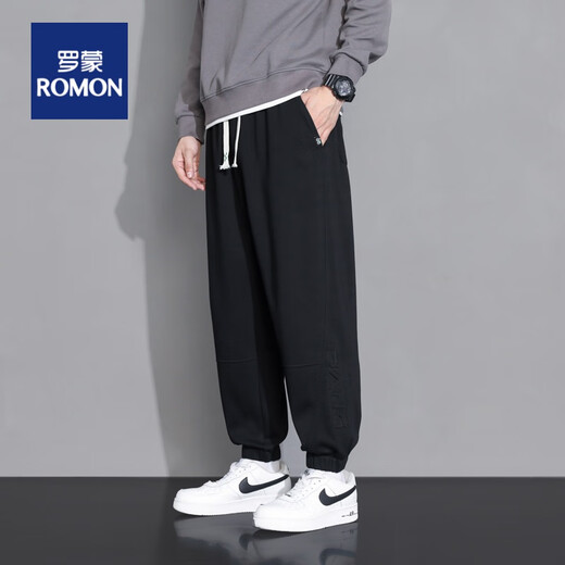 Romon große Herrenhosen trendy Fett locker 2024 Frühling, Herbst und Winterfett plus Fett plus größerer plus Velvet Sporthose Fett Guy Casual Hosen Schwarz [9272] reguläre 7xl 240-260jin [Jin gleich 0,5 kg]