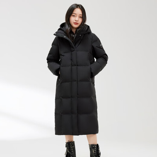 Flying in the Snow Goose Down Jacket Women's Large Long Hooded 2025 Winter Popular Slim Fit Coldproof Warm Jacket Black|8056 M 165/88A Warm Goose Down/Card Code Shoot Large