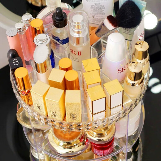 Fantasy internet celebrity cosmetics storage box rotating acrylic dressing table organizer desktop lipstick and skin care product storage rack LL8 rotatable transparent diamond pattern