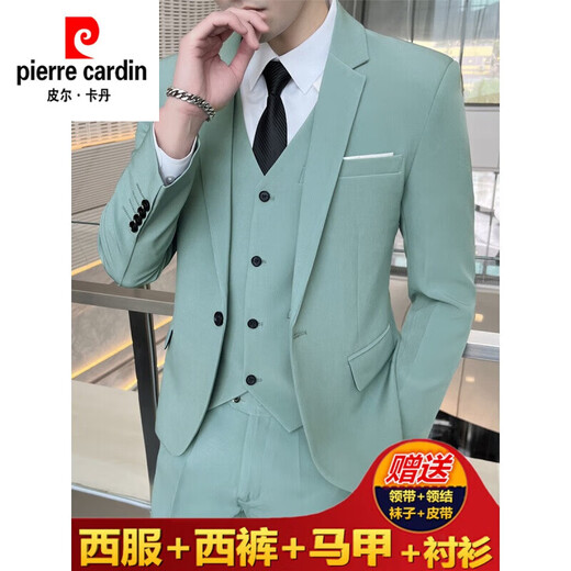Pierre Cardin brand high-end men's suit business casual slim formal small suit young groom wedding dress trendy black single-piece suit XL (120-135Jin Jin equals 0.5kg to wear)