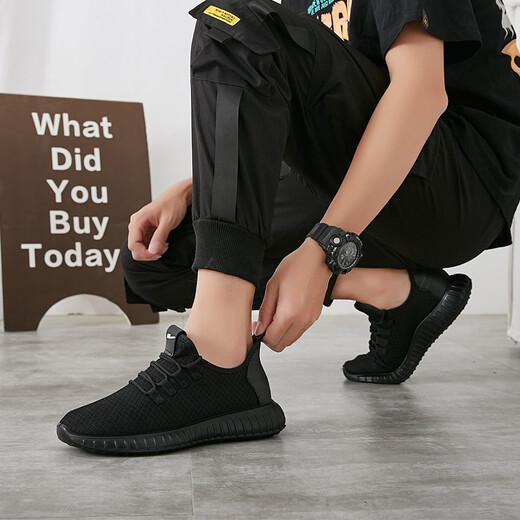 Huili men's shoes for spring and summer low-top men's mesh shoes breathable mesh running shoes travel sports casual shoes WXY-6199 all black 41