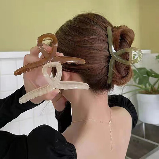 Jieweiyi hairpin back head grabber women's hairpin high-end simple large temperament hairpin shark clip headdress BH-FJ070 olive green (13cm)