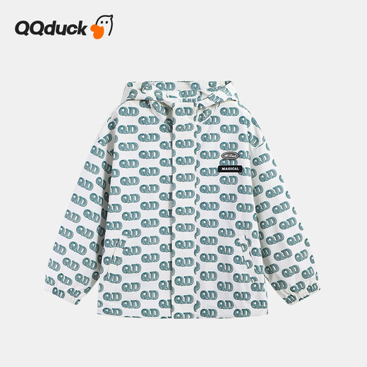 Coco Duck (QQ DUCK) children's jacket boys hooded tops teenagers fashion printed windbreaker girls cardigan outfit (LOGO jacket) beige 130CM