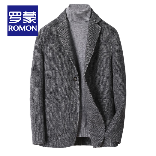 Romon Albaca alpaca double-sided woolen suit men's autumn and winter business wool small suit men's casual woolen jacket short suit M/48 size