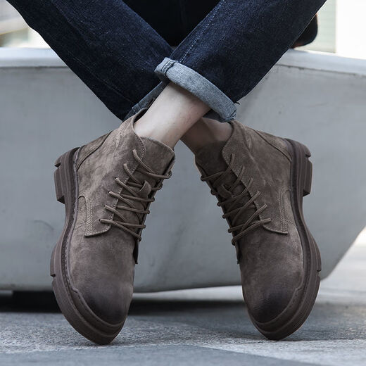 回力君马丁靴男真皮中帮男靴子厚底工装靴男耐脏英伦沙漠靴男断码男鞋子 0889卡其色 40 标准皮鞋尺码