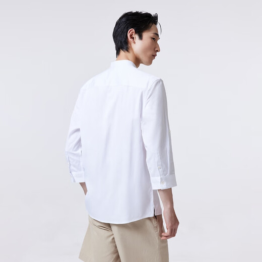 杰克·琼斯（JACK&JONES）夏新款直筒版型立领七分袖简约潮舒适男士休闲衬衫男装224231001 A06 雪白色 常规 M 175