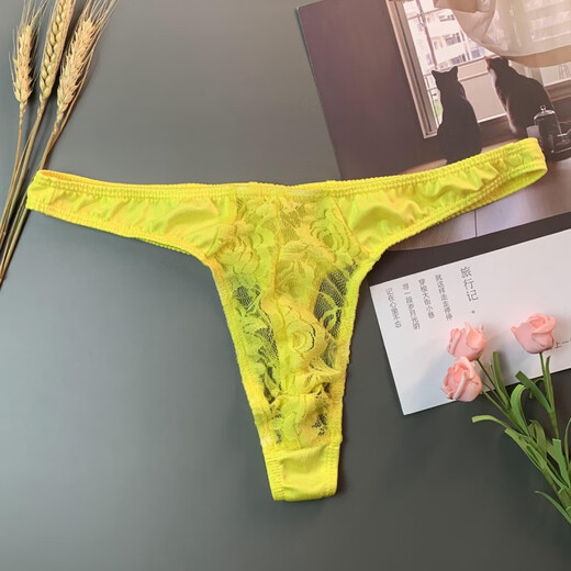 Men's sexy underwear, perverted lace thongs, men's sexy see-through men's T-string pants, passionate hollow transparent sexy elastic low-waisted SM role-playing couples sexual teasing, black, one size