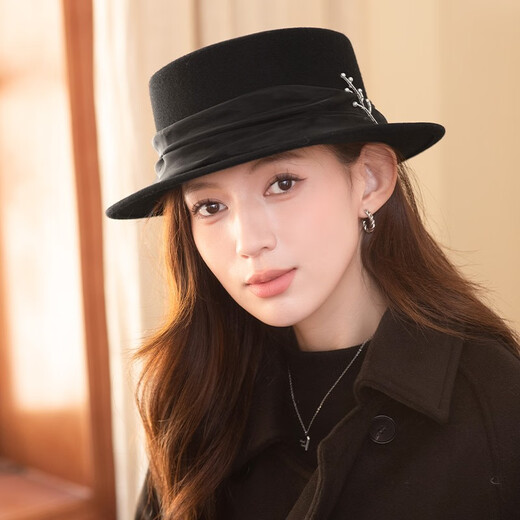 Xiangxue Yuxiu hat women's new spring and autumn wool felt hat French retro hat women's fashion versatile flat brim hat women's winter trend dark brown color M size (56-58cm)