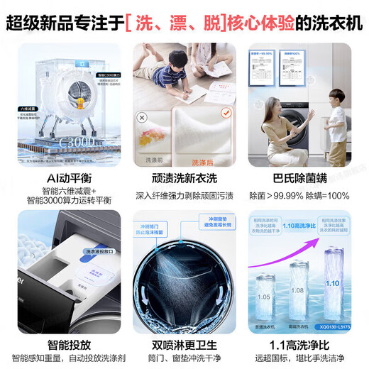 
Haier washing machine 14126 upgraded model 8/10/12 Jin [Jin equals 0.5 kg] Ultra-thin drum washing machine large capacity with drying, cleaning and drying, fully automatic household embedded sterilization and trade-in 13 Jin [Jin equals 0.5 kg] Ultra-large capacity + six-dimensional shock absorption + 1.1 washing ratio + intelligent placement