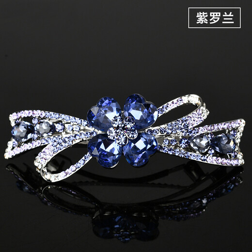 Case makeup Chinese Valentine's Day bow hairpin hairpin for women Korean back of head one-word clip rhinestone Korean spring clip top clip hairpin violet (gift box)