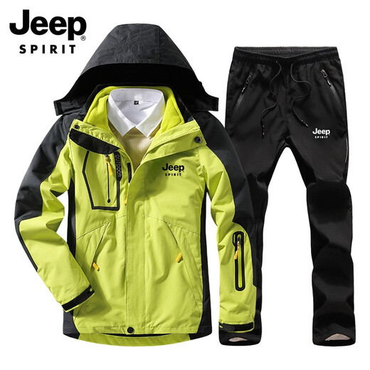Jeep Spirit Jacket Мужская ветряная ветряная ветка установлена с тремя в одном съемном съемном наборе из двух частей теплый флисовый лайнер, костюм для камуфляжа (1203 черные + черные брюки) мужская куртка xl
