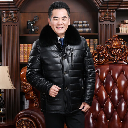Playboy (PLAYBOY) middle-aged and elderly leather jacket men's winter clothing plus velvet and thickened dad's leather cotton coat warm jacket elderly winter cold-proof cotton-padded jacket black XL