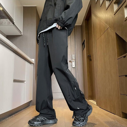 NASA BASE men's spring, autumn and winter new casual outdoor waterproof loose straight pants men's sports workwear long pants men's black XL (recommended 125-145Jin Jin equals 0.5 kg)