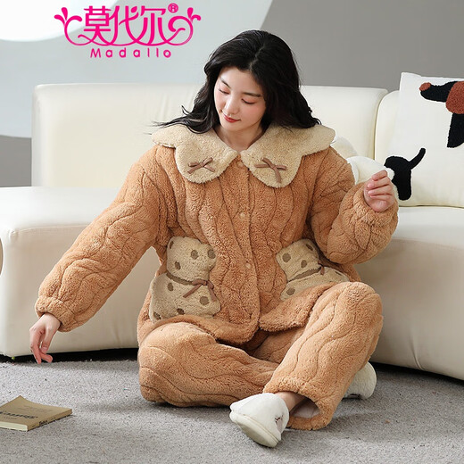 Modal Pyjamas für Frauen im Winterkorallen-Samt können draußen mit verdicktem Plüsch Samt warm warm dreischichtige Baumwolle 2025 Neuer Heimkleidungssatz 1342 Frauen 3-Schicht-Verdickte xxl