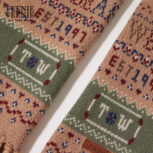 Teenie Weenie Bear Women's Simple Letter Scarf Women's Autumn and Winter Retro Contrast Color Fashion Tassel Scarf Khaki FRE