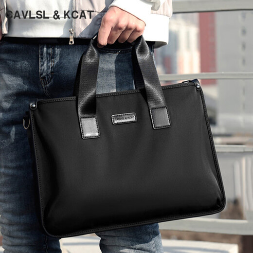 CavlslKcat canvas briefcase men's handbag casual business office computer bag large capacity business trip shoulder crossbody backpack black large bag 15.6 inches 39*11*29cm