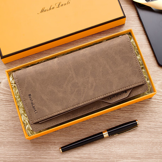 马莎兰缇（MashaLanti）男士钱包长款多功能皮夹钱包时尚大容量零钱包卡生日礼物送老公 咖啡色-新时尚款