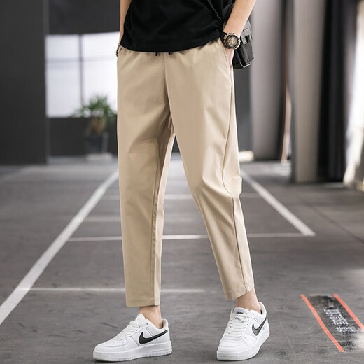 乔克杰夏季薄款男士装抗皱休闲潮垂感小脚易穿百搭显瘦宽松运动九分裤子 黑色 M