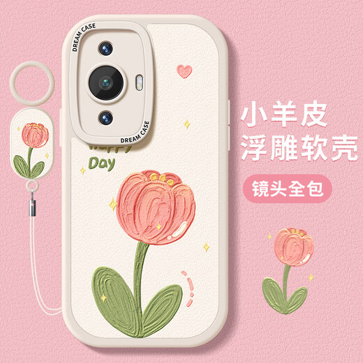 Laughing Source Applicable to Huawei nova11 mobile phone case for women nova 11 pro protective case nove11UItra full-inclusive silicone matte nave PN-red multiple tulips (red) F1276+bracelet lanyard + wall Huawei nova 11 Pro