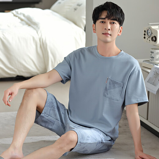 Modal Herren-Pyjama für Männer im Sommer Neue Baumwolle dünne Einfache leichte Luxus bequemes kühles Gefühl kann außerhalb von Heimkleidung Anzug Sommer Zy9764 L Männer-